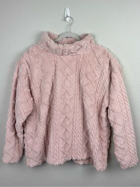 Eddie Bauer Dusty Pink Cable Knit Fleece Plush Pullover Sweater Size XXL Cozy